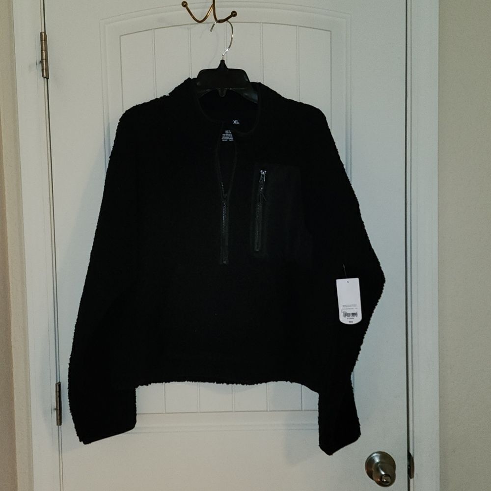 XERSION Mock Neck Fleece Sweater Size XL, Black 1/4 Zip Front Pocket Pullover